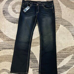 NEW Royal Blue Dark Bootcut Embroidered Jeans 38x35